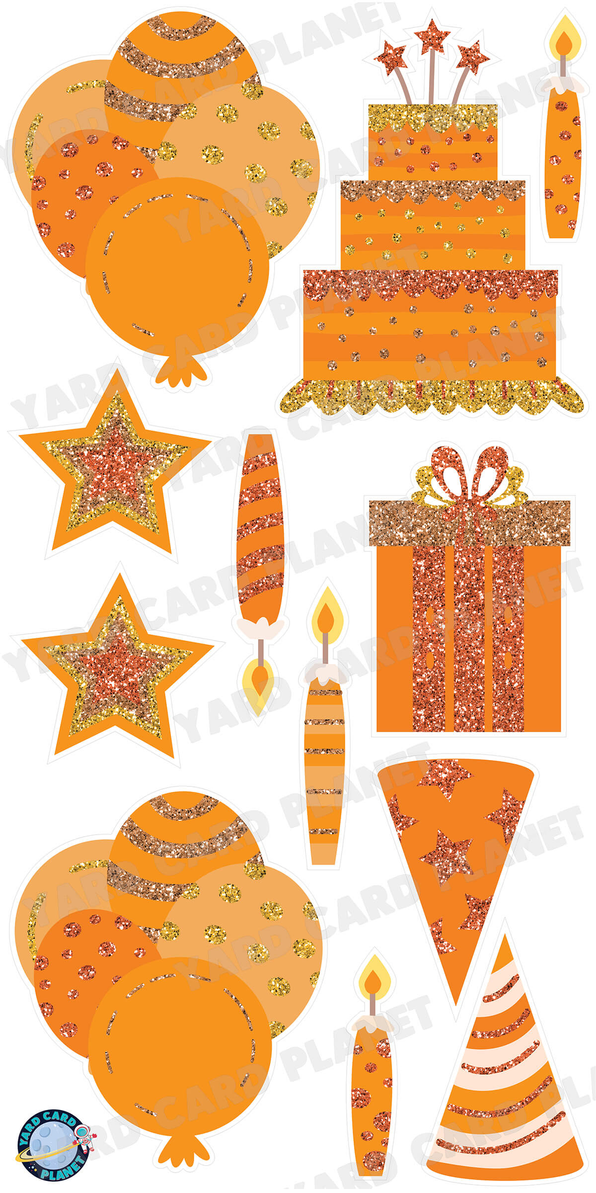 Orange Glitter Birthday Essentials Yard Card Flair Set