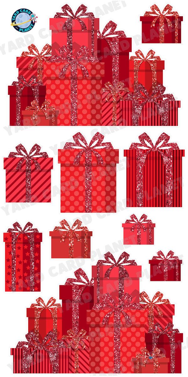 Red Glitter Gift Boxes EZ Panels and Yard Card Flair Set