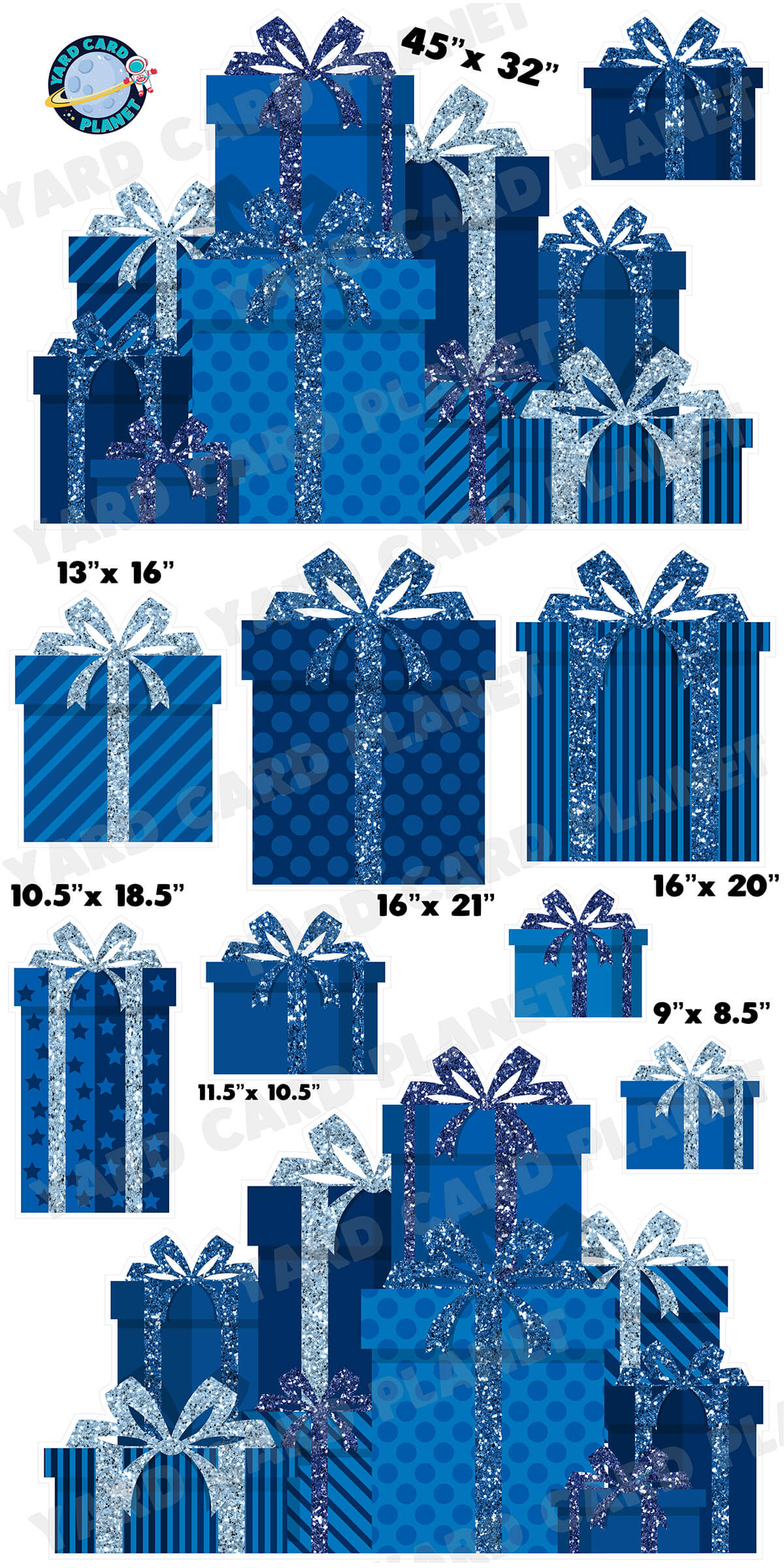 Blue Glitter Gift Boxes EZ Panels and Yard Card Flair Set