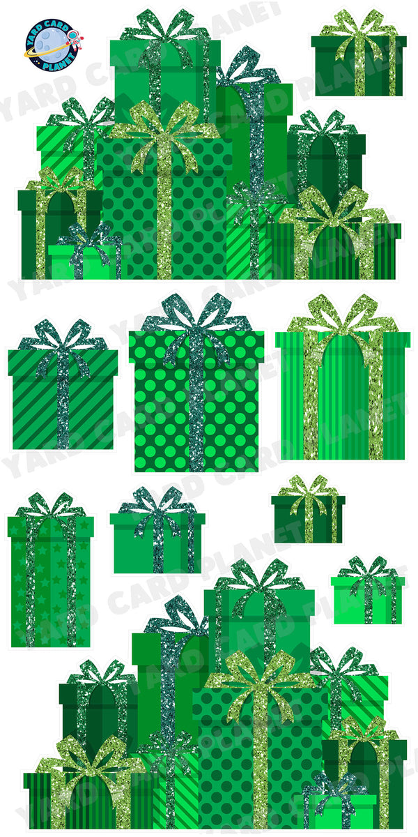 Green Glitter Gift Boxes EZ Panels and Yard Card Flair Set