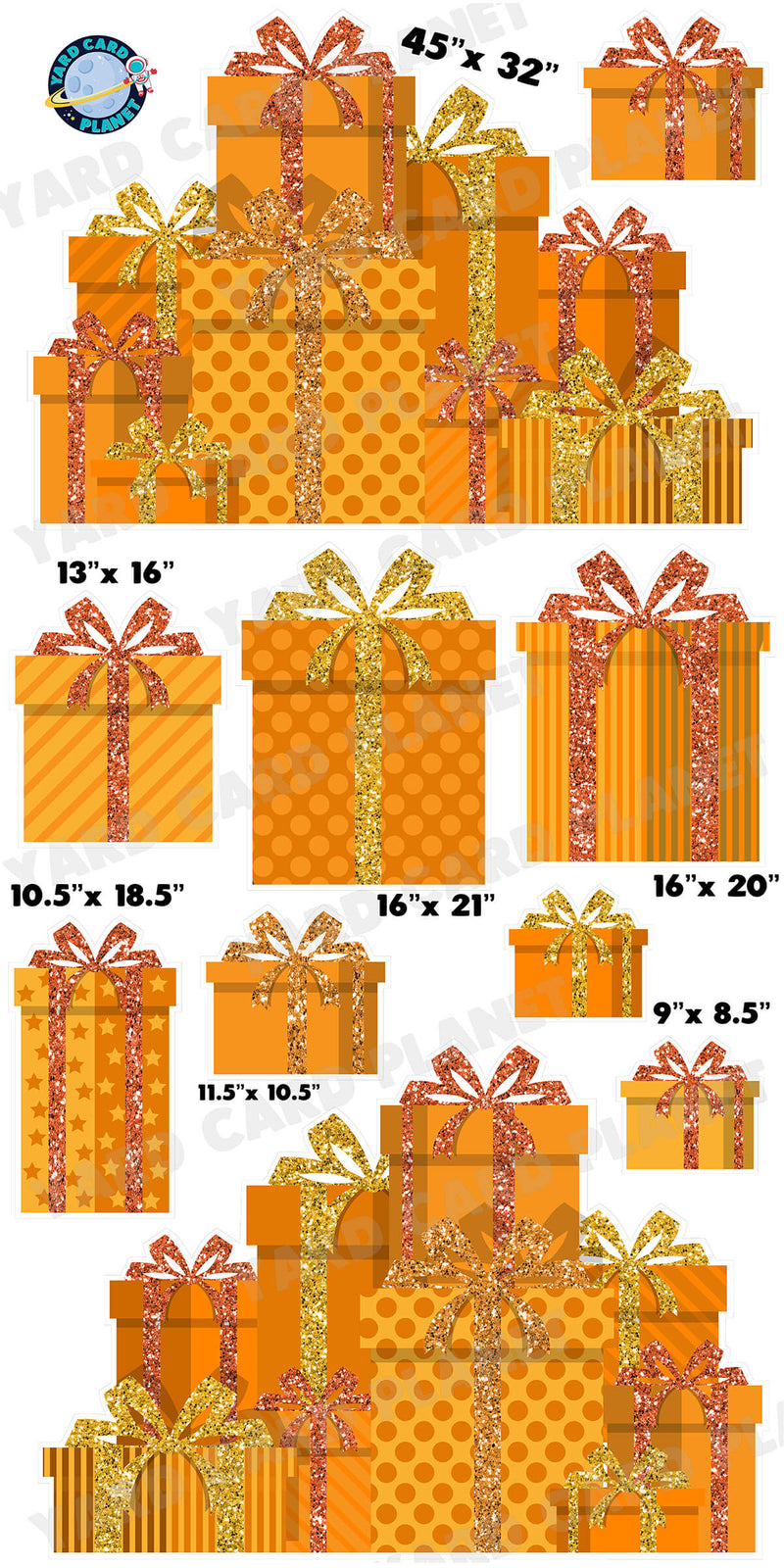 Orange Glitter Gift Boxes EZ Panels and Yard Card Flair Set