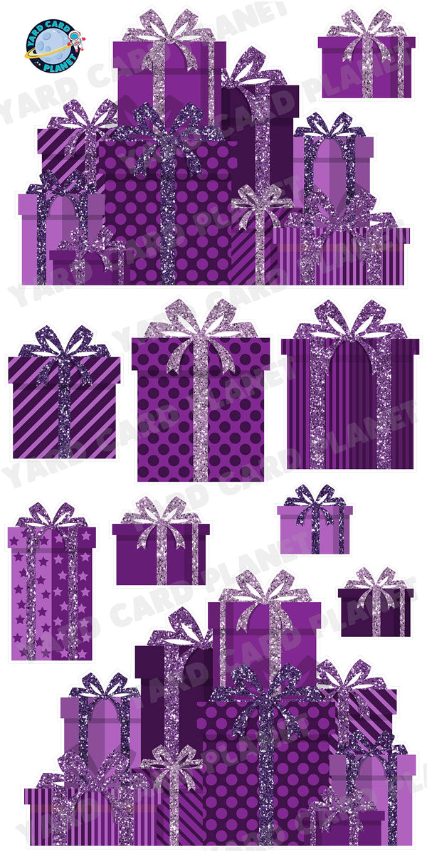 Purple Glitter Gift Boxes EZ Panels and Yard Card Flair Set
