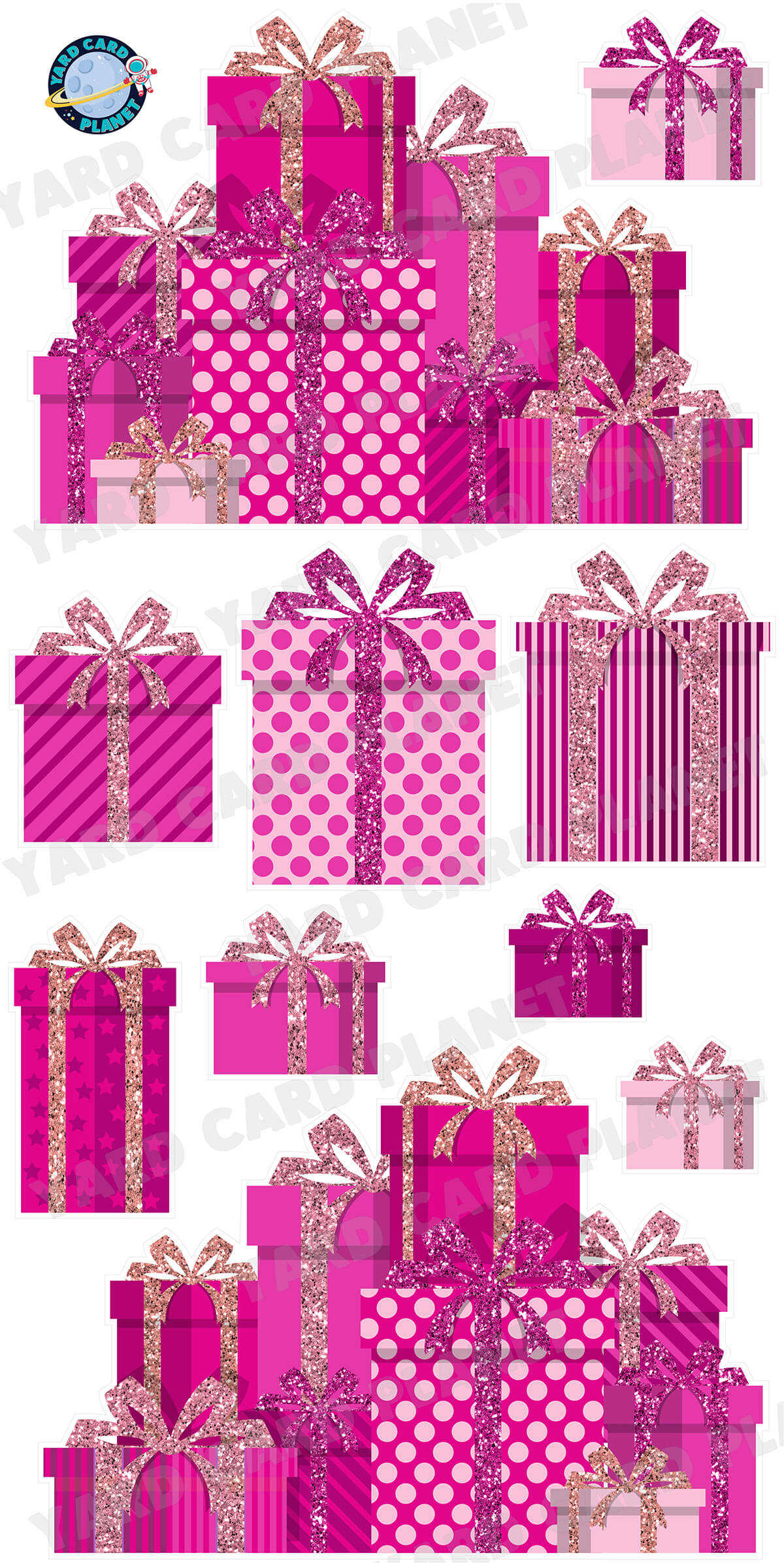 Pink Glitter Gift Boxes EZ Panels and Yard Card Flair Set