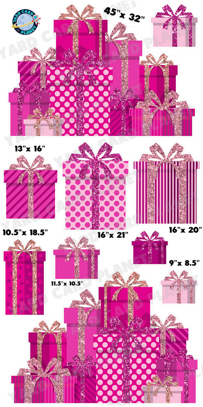 Pink Glitter Gift Boxes EZ Panels and Yard Card Flair Set