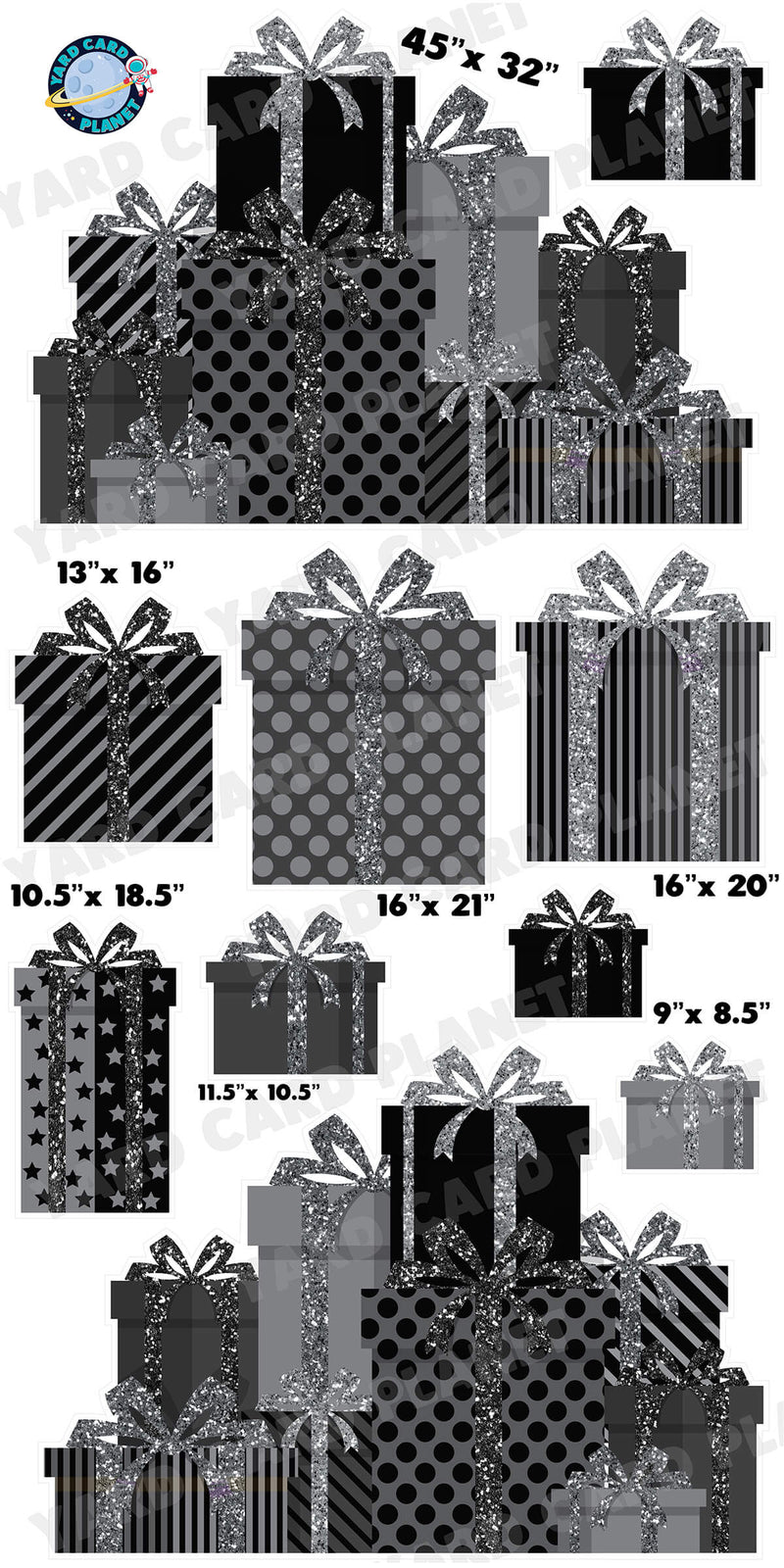 Black Glitter Gift Boxes EZ Panels and Yard Card Flair Set