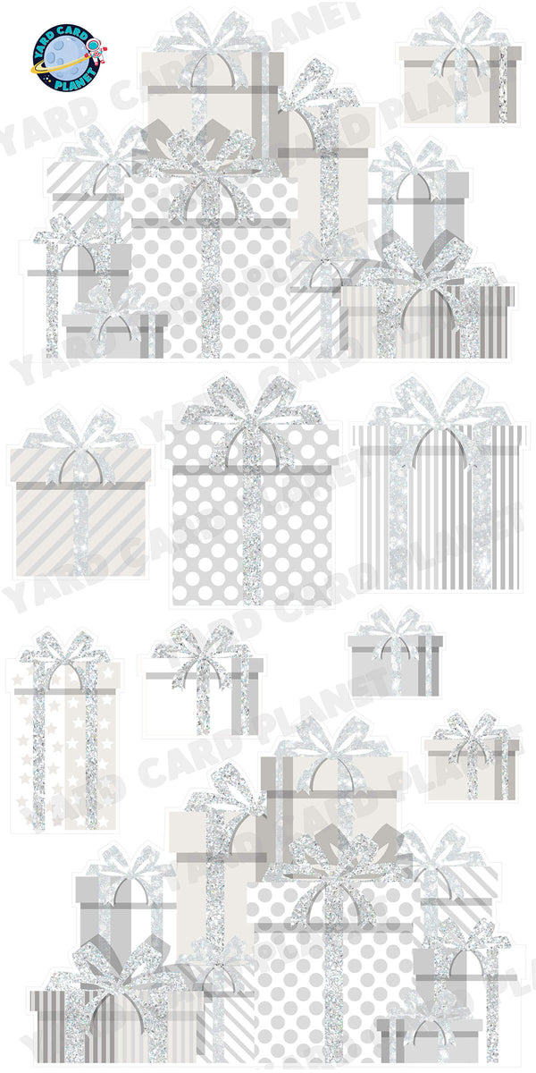 White Glitter Gift Boxes EZ Panels and Yard Card Flair Set