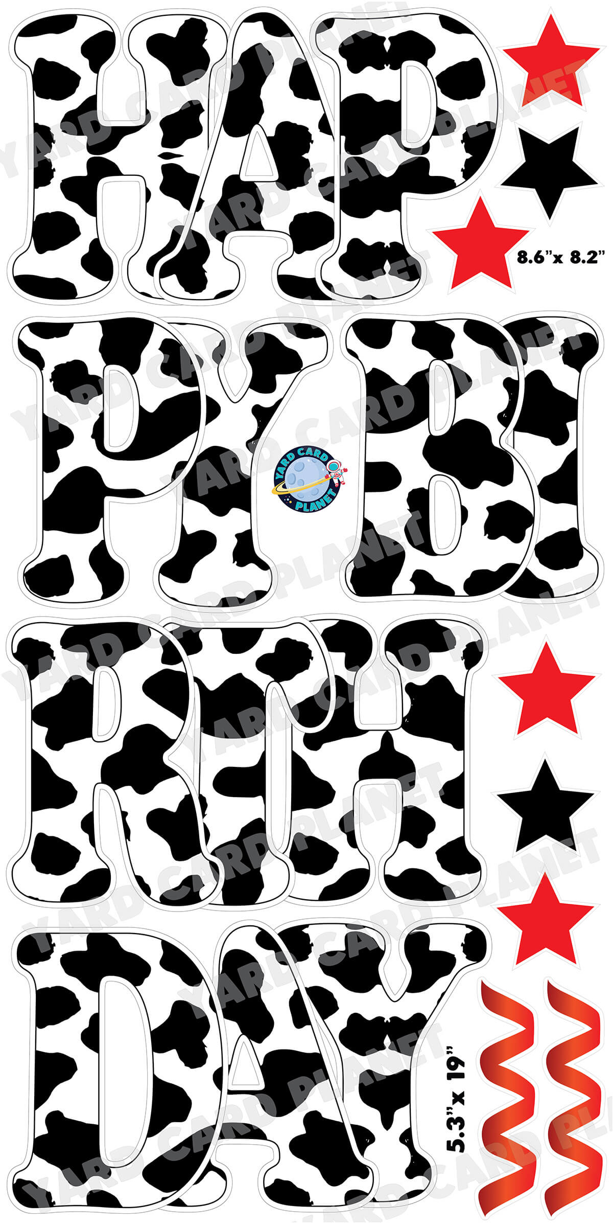 Large 23" Cow Print Happy Birthday Yard Card EZ Quick Set and Birthday Flair