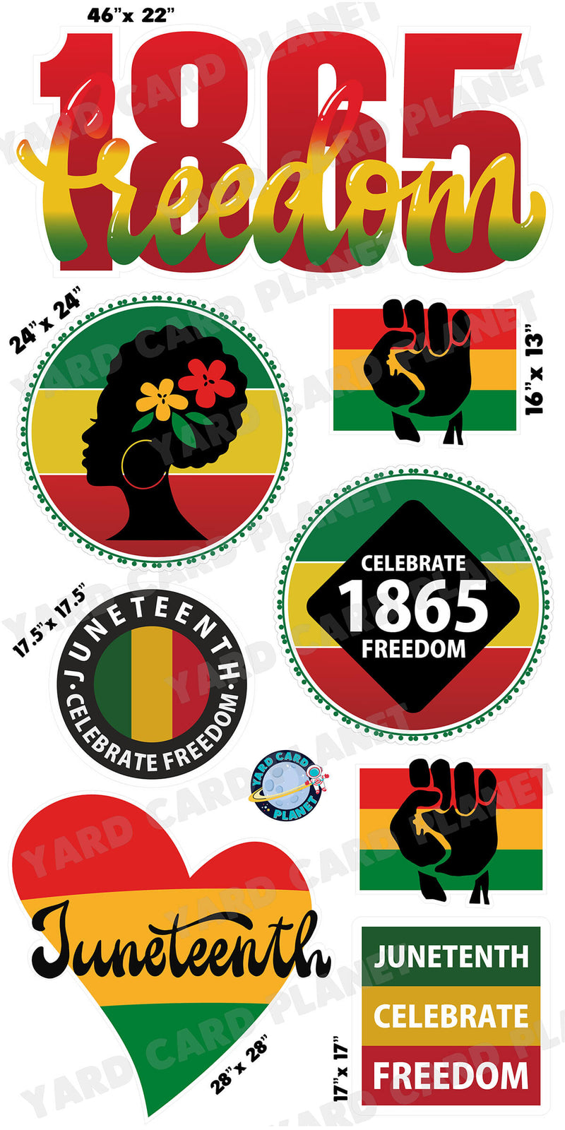 Juneteenth 1865 Freedom EZ Quick Sign and Yard Card Flair Set