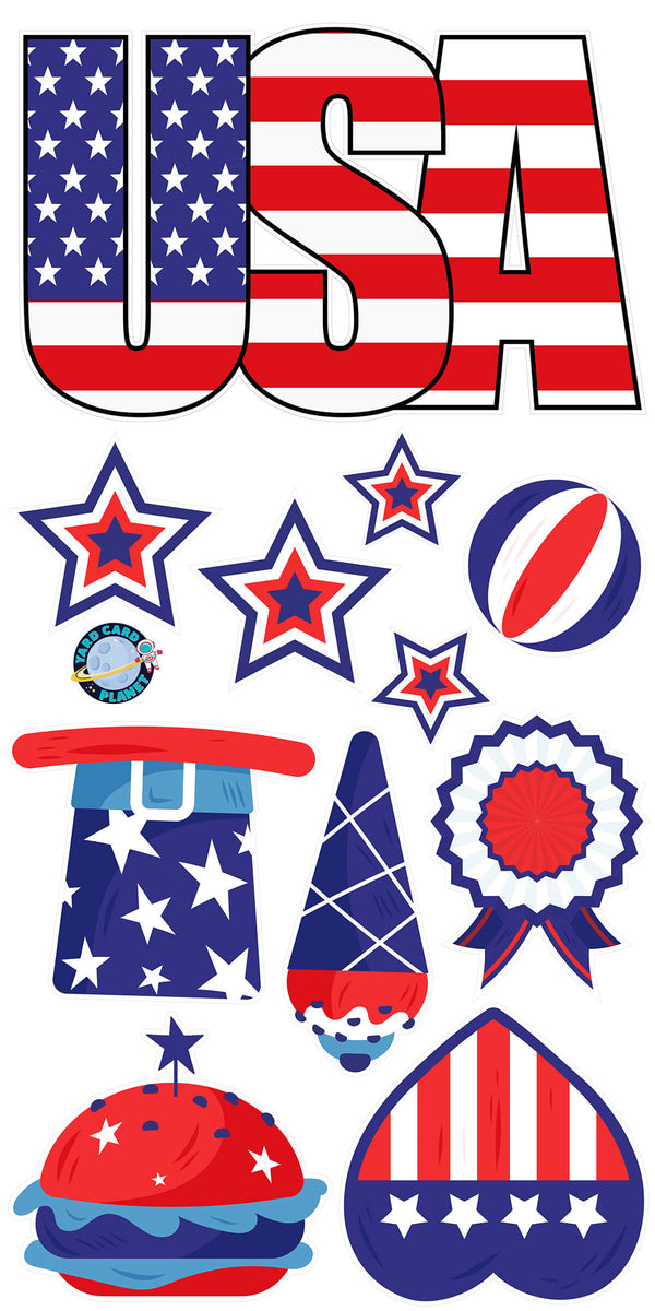 Patriotic USA EZ Quick Sign and 4th of July Independence Day Yard Card Flair Set