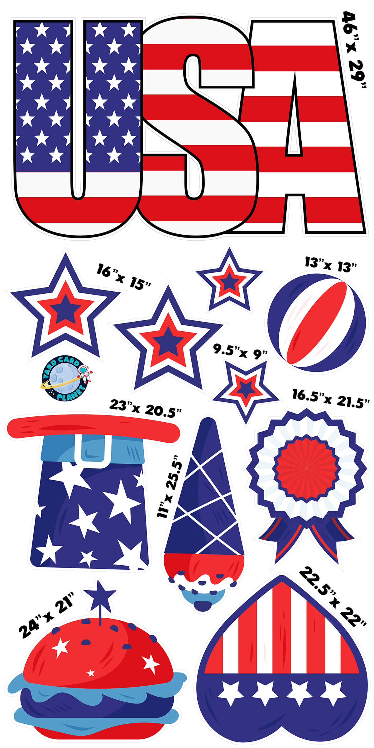 Patriotic USA EZ Quick Sign and 4th of July Independence Day Yard Card Flair Set