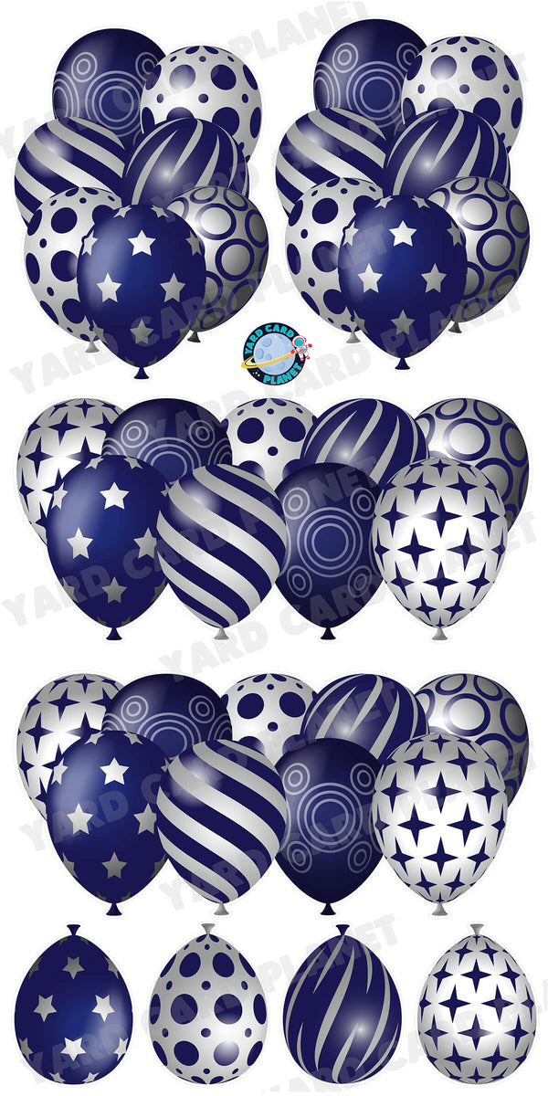 Navy Blue and Silver Elegant Metallic Balloons EZ Setup Panels and Borders Yard Card Set