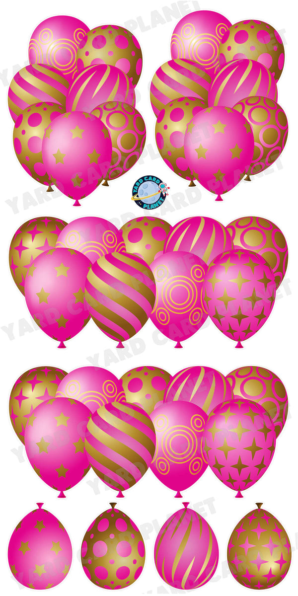 Hot Pink and Gold Elegant Metallic Balloons EZ Setup Panels and Borders Yard Card Set