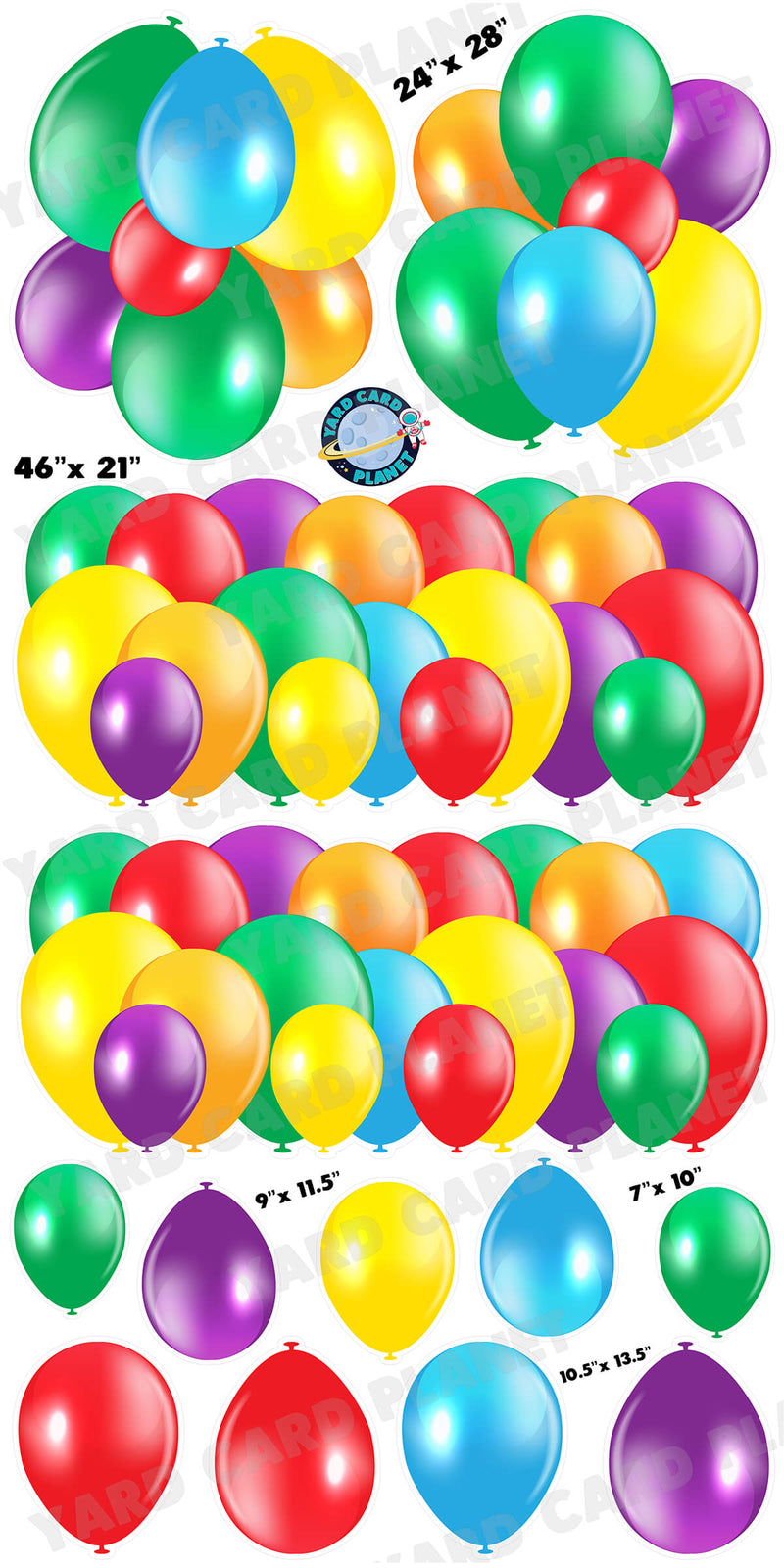 Color Wheel Balloon Panels, Bouquets and Singles Yard Card Set with Measurements