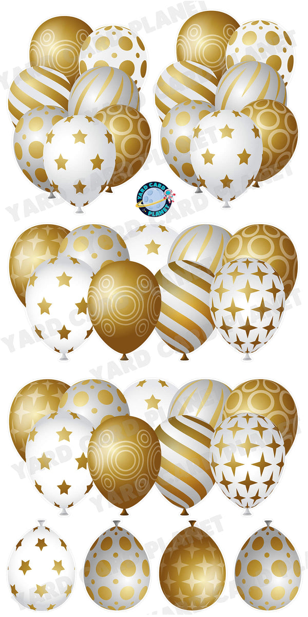White, Gold and Silver Elegant Metallic Balloons EZ Setup Panels and Borders Yard Card Set