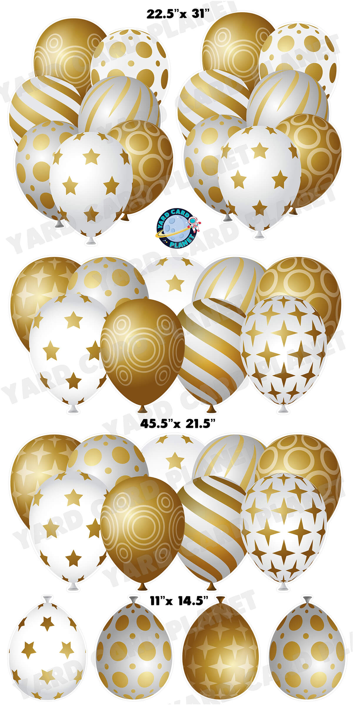 White, Gold and Silver Elegant Metallic Balloons EZ Setup Panels and Borders Yard Card Set