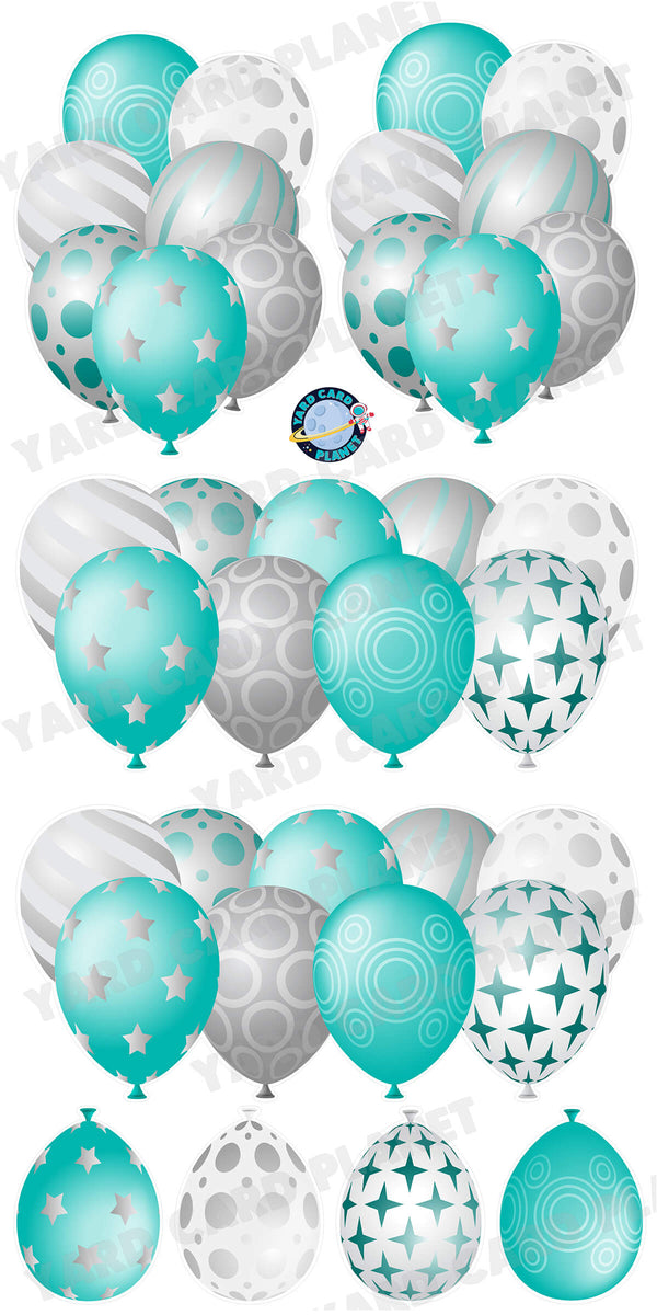 Teal and Silver Elegant Metallic Balloons EZ Setup Panels and Borders Yard Card Set