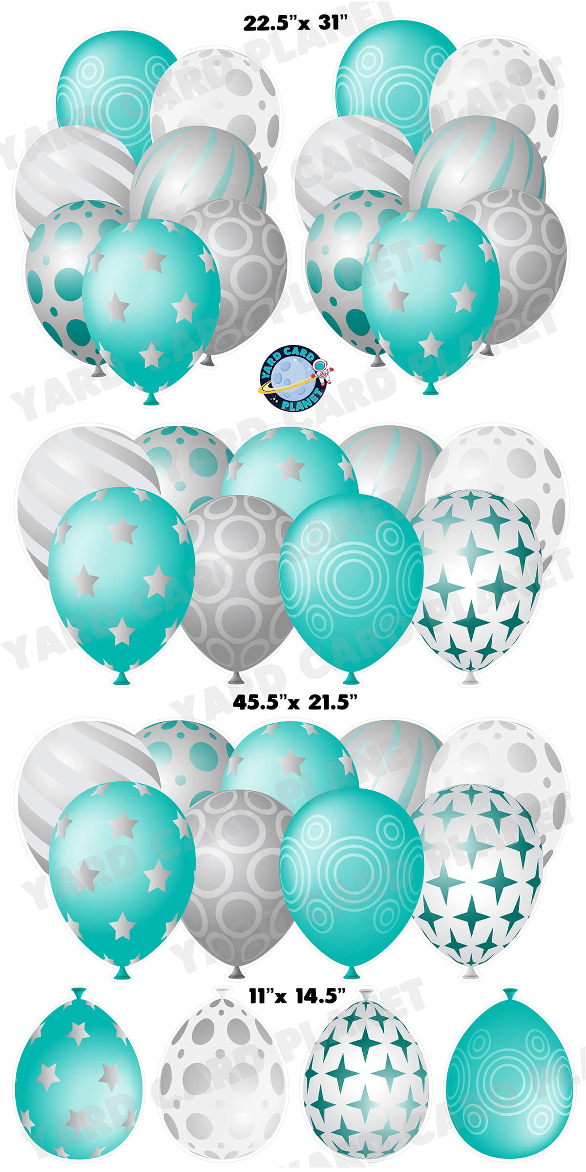 Teal and Silver Elegant Metallic Balloons EZ Setup Panels and Borders Yard Card Set