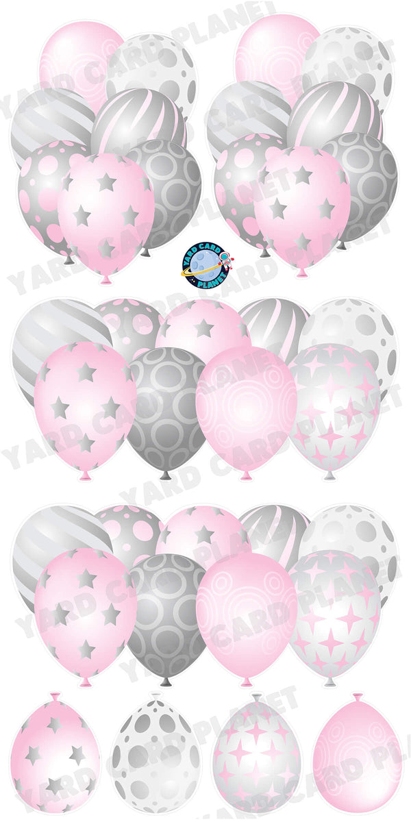 Light Pink and Silver Elegant Metallic Balloons EZ Setup Panels and Borders Yard Card Set