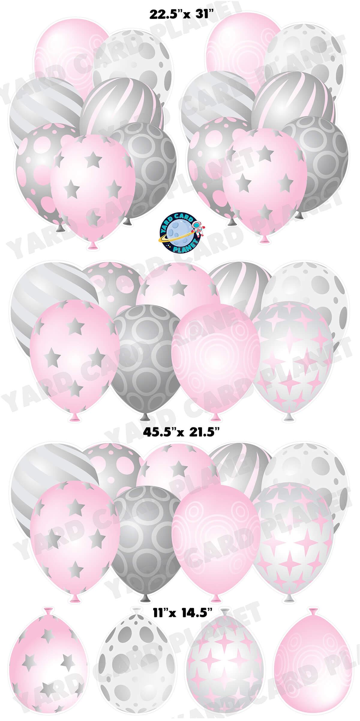 Light Pink and Silver Elegant Metallic Balloons EZ Setup Panels and Borders Yard Card Set