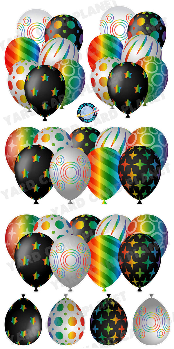 Black and Bright Rainbow Elegant Metallic Balloons EZ Setup Panels and Borders Yard Card Set