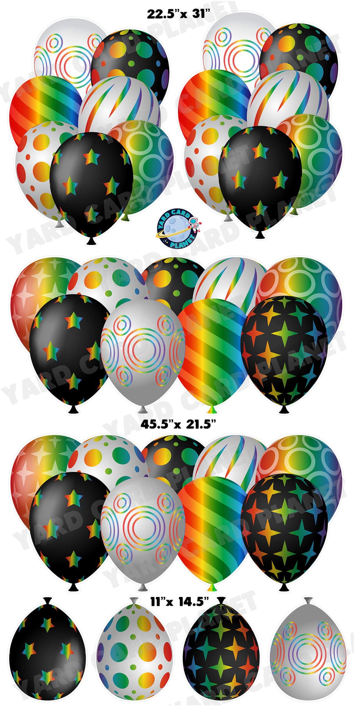 Black and Bright Rainbow Elegant Metallic Balloons EZ Setup Panels and Borders Yard Card Set