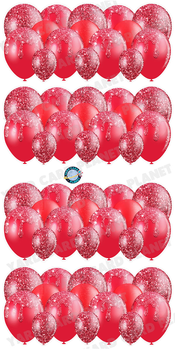 Red Glitter Balloon Panels Yard Card Set