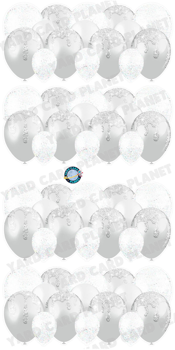 White and Silver Glitter Balloon Panels Yard Card Set