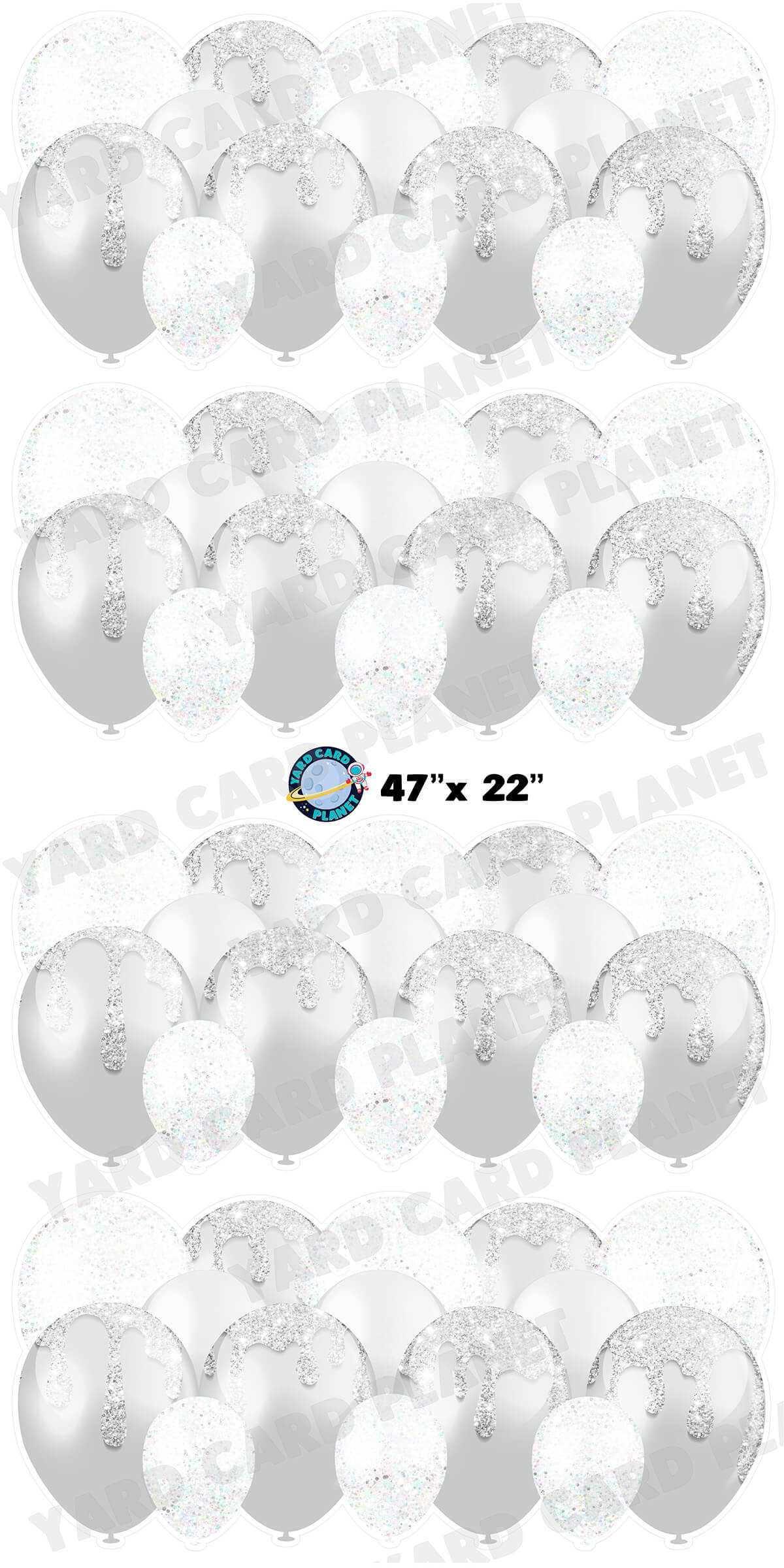 White and Silver Glitter Balloon Panels Yard Card Set