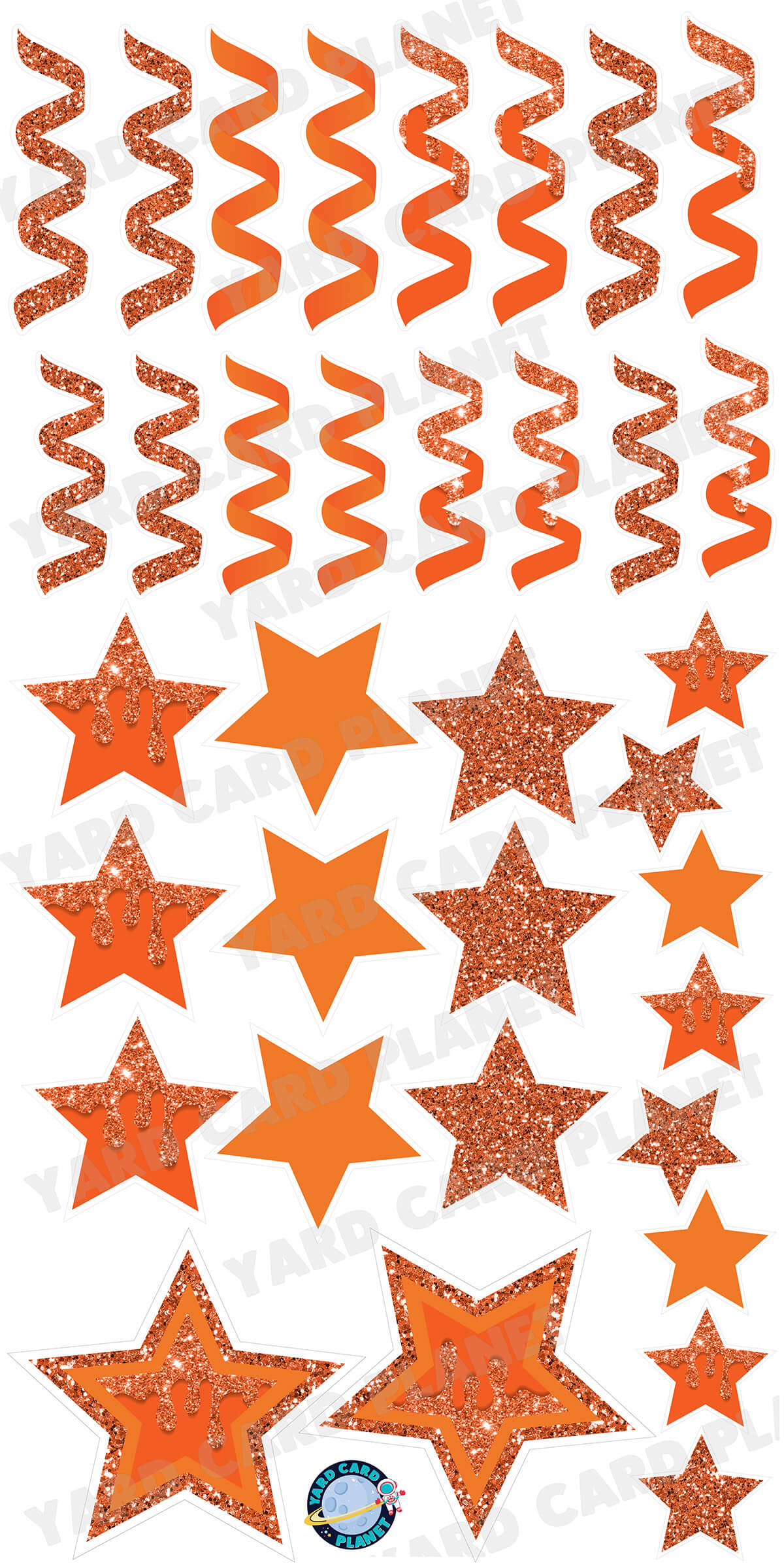 Orange Glitter and Solid Stars and Streamers Yard Card Flair Set