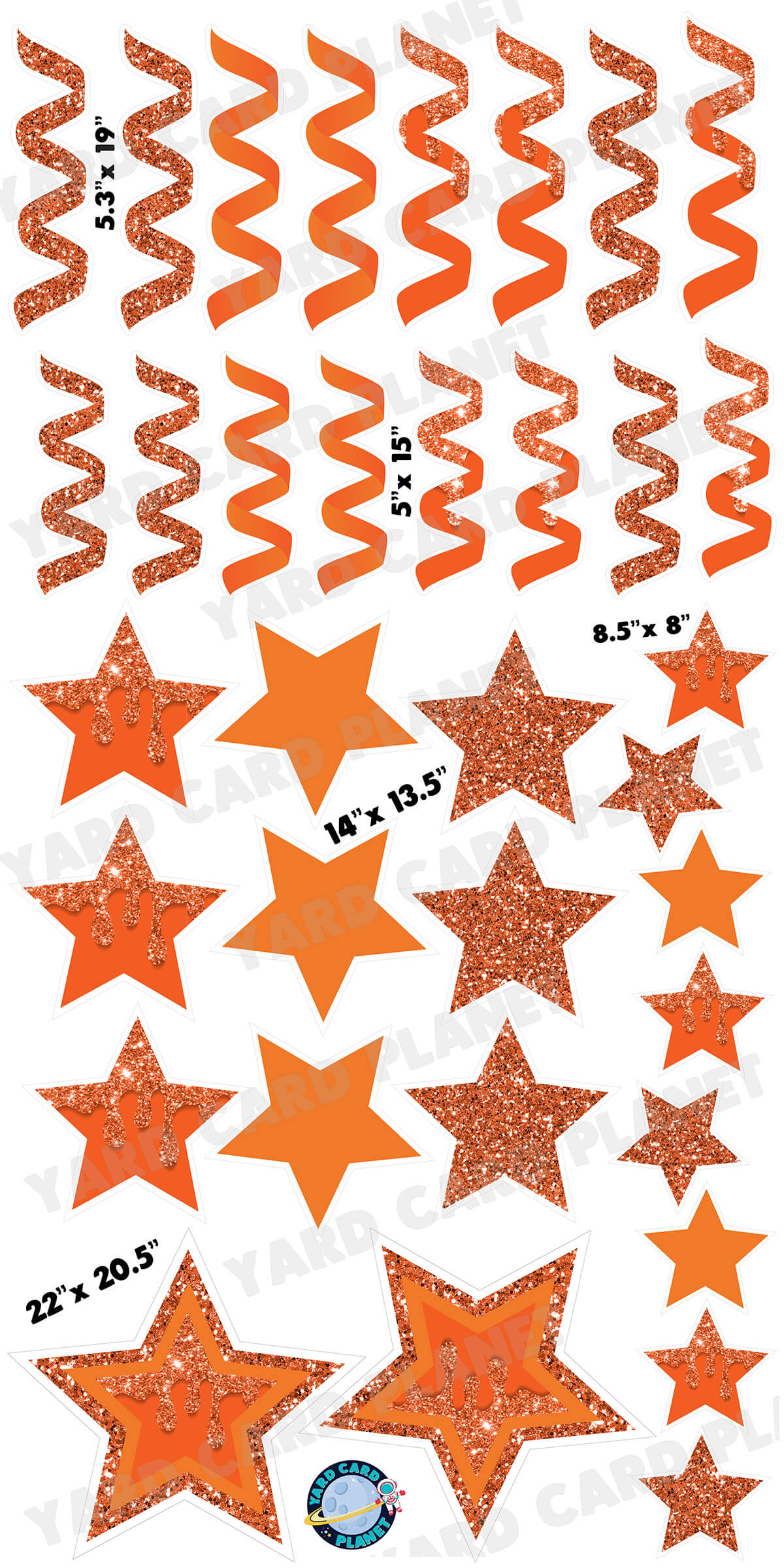 Orange Glitter and Solid Stars and Streamers Yard Card Flair Set