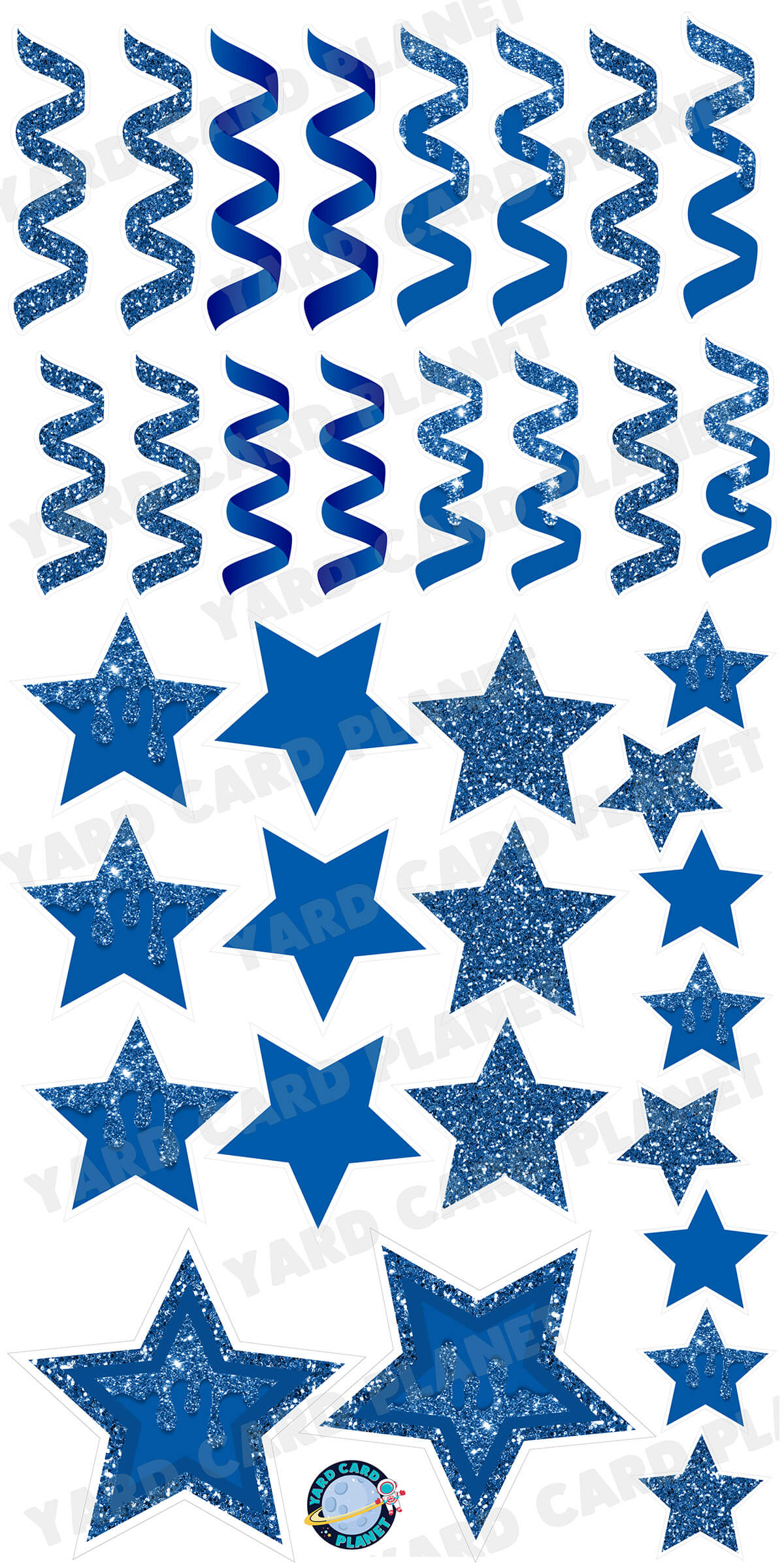 Blue Glitter and Solid Stars and Streamers Yard Card Flair Set