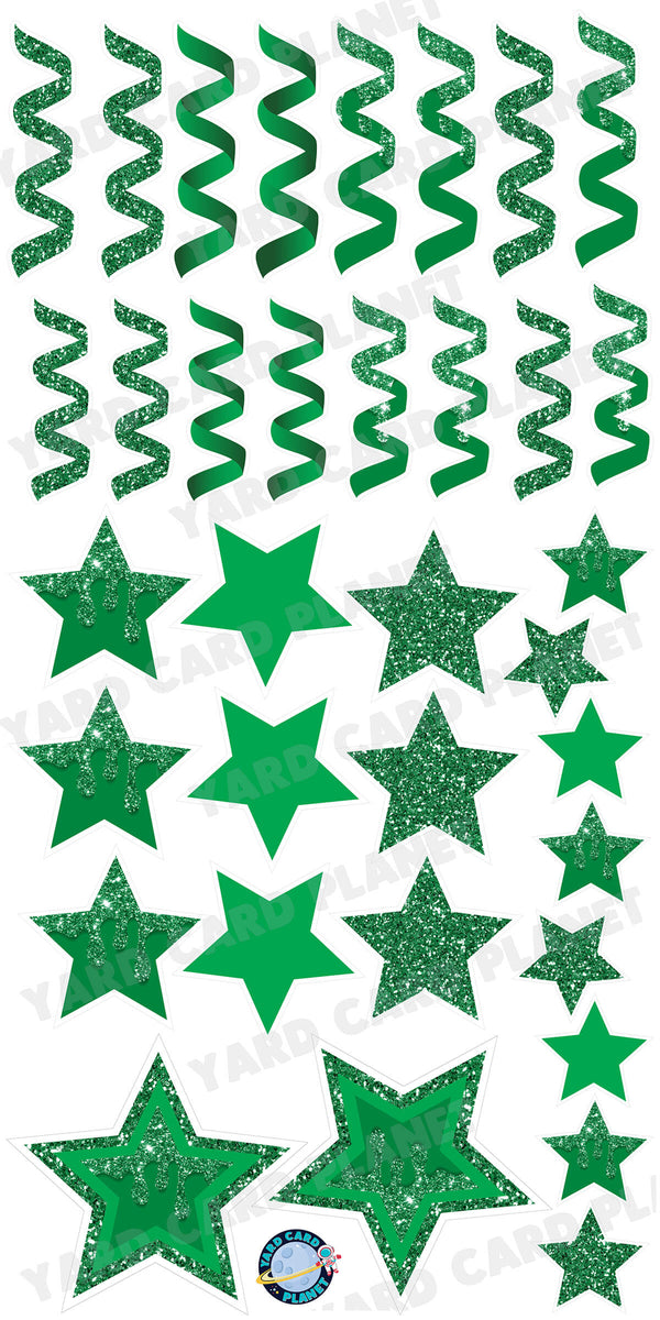 Green Glitter and Solid Stars and Streamers Yard Card Flair Set