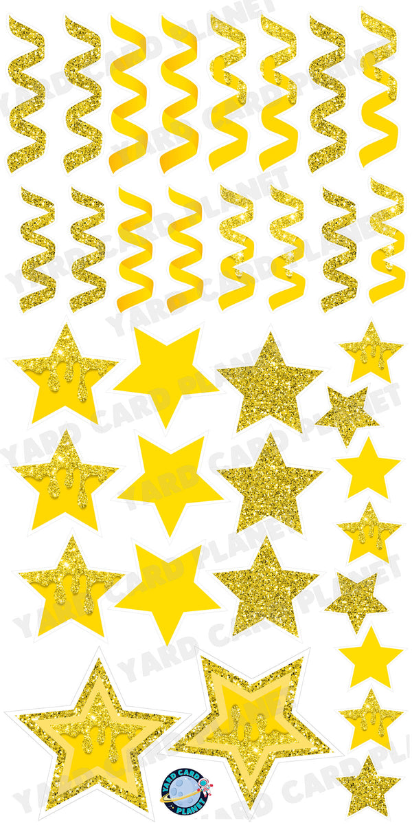 Yellow Glitter and Solid Stars and Streamers Yard Card Flair Set