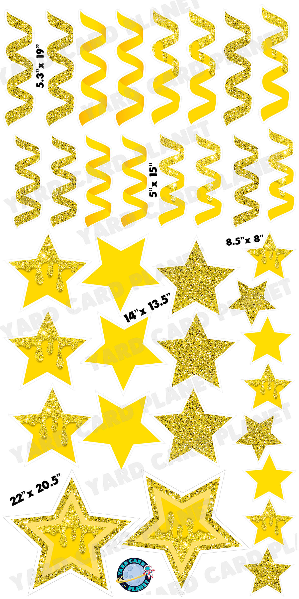 Yellow Glitter and Solid Stars and Streamers Yard Card Flair Set