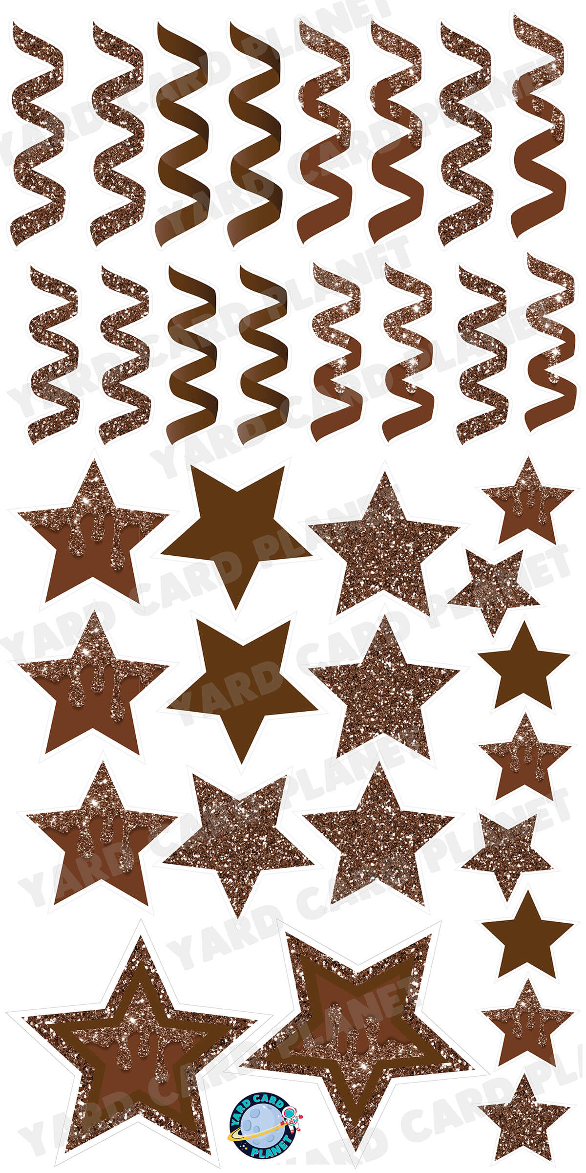 Brown Glitter and Solid Stars and Streamers Yard Card Flair Set