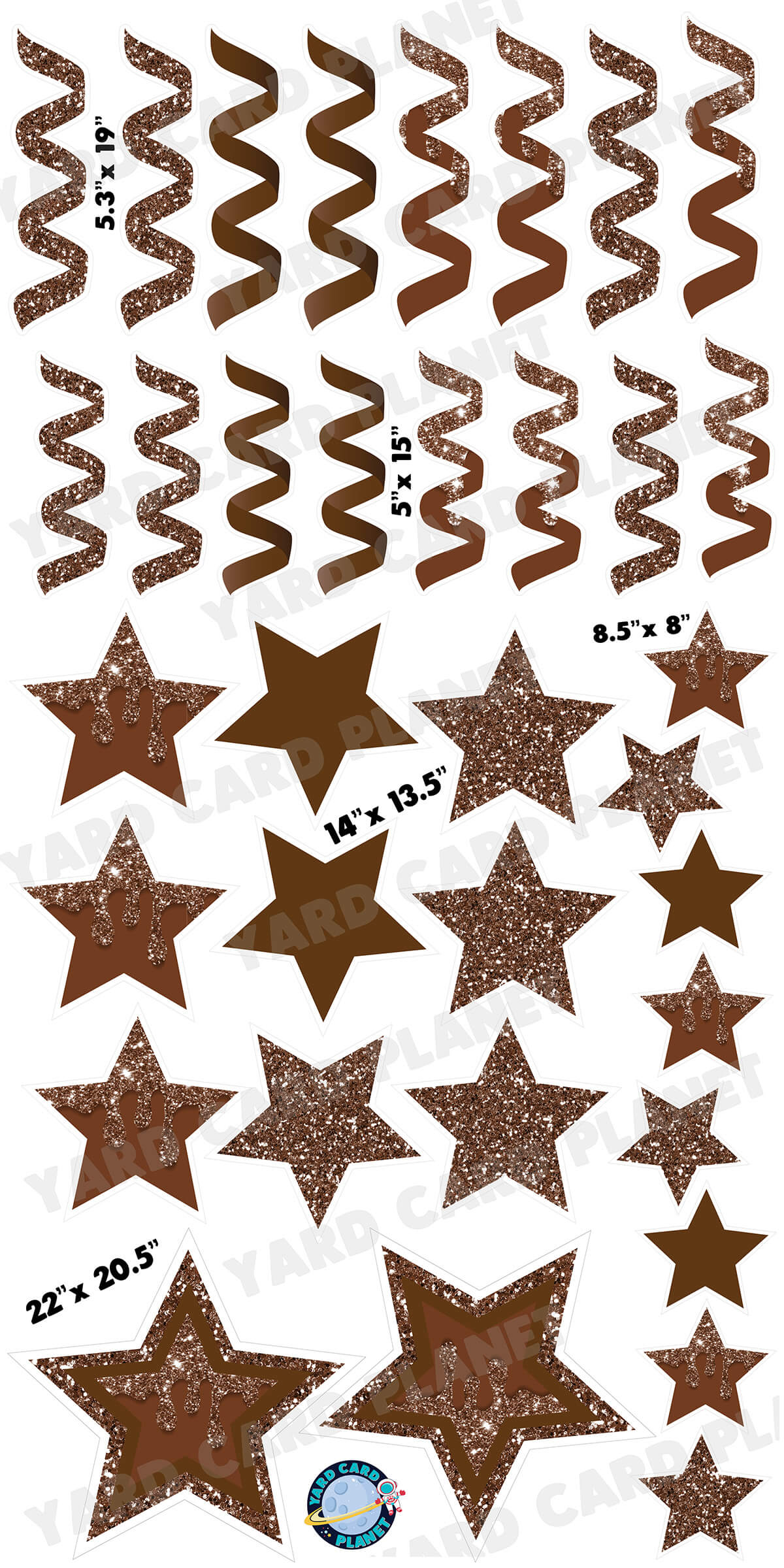 Brown Glitter and Solid Stars and Streamers Yard Card Flair Set