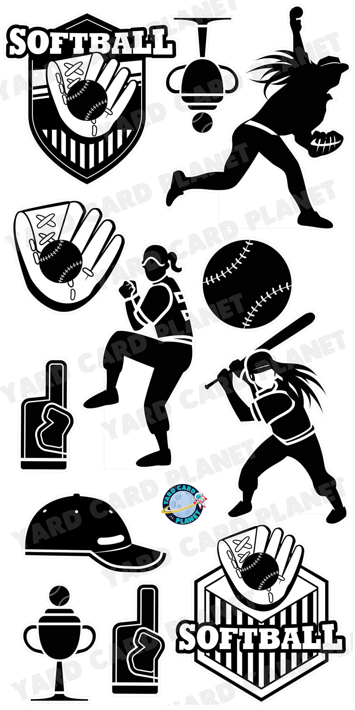 Softball Silhouette Yard Card Flair Set