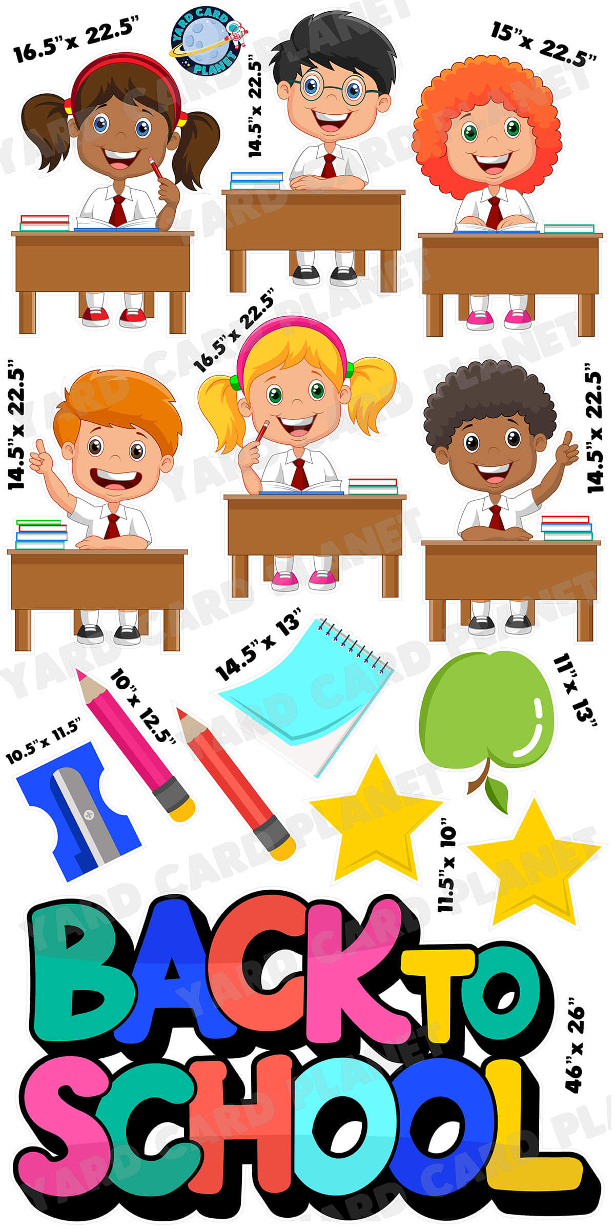 Happy Students and Back To School EZ Quick Sign Yard Card Flair Set