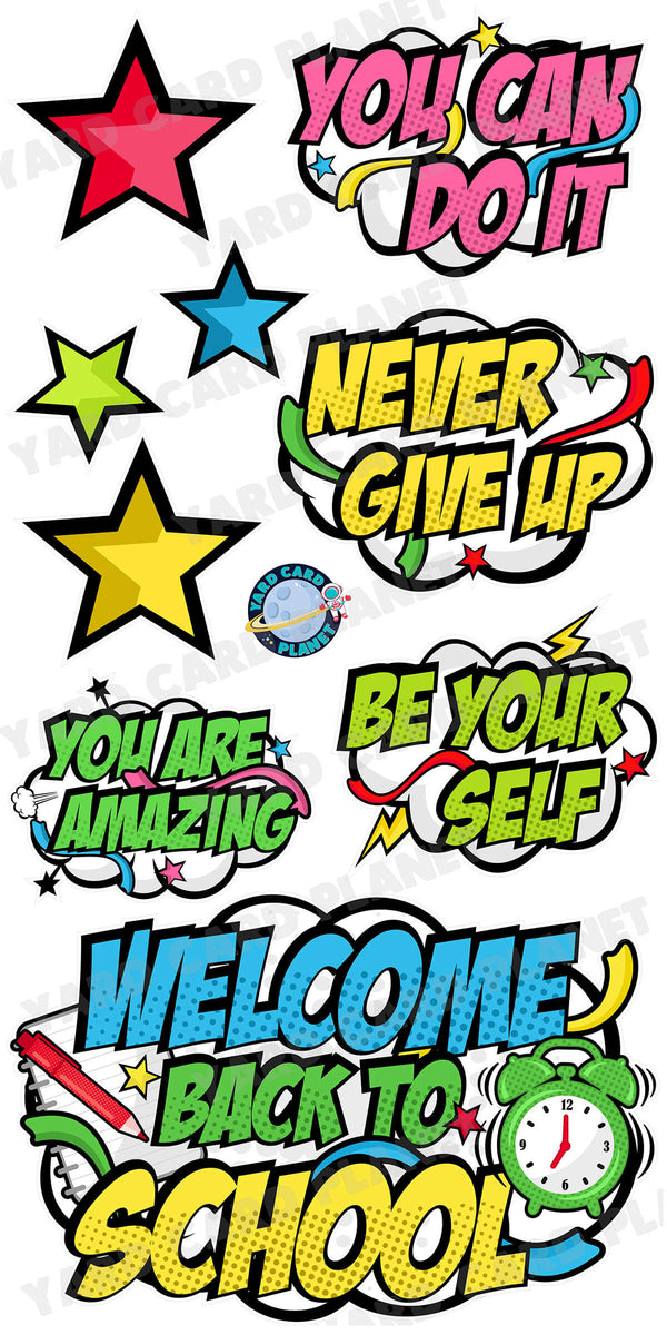 Welcome Back To School EZ Quick Sign and Inspirational Yard Card Flair Set