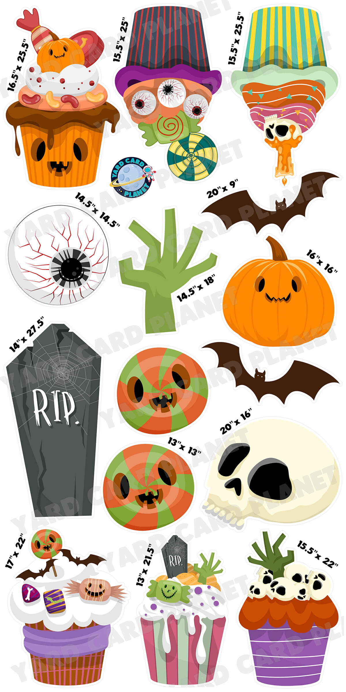 Halloween Cupcakes and Scary Yard Card Flair Set with Measurements