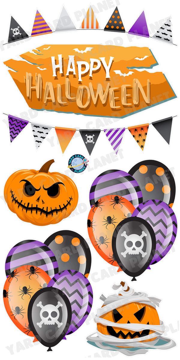 Happy Halloween EZ Quick Sign and Balloon Bouquets Yard Card Flair Set