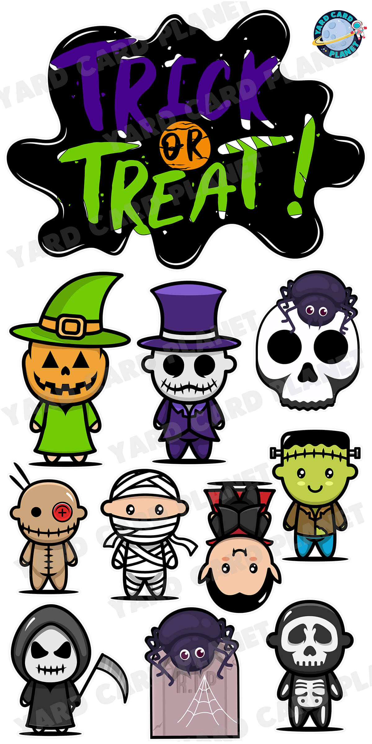 Halloween Trick Or Treat EZ Quick Sign and Little Spooky Monsters Yard Card Flair Set