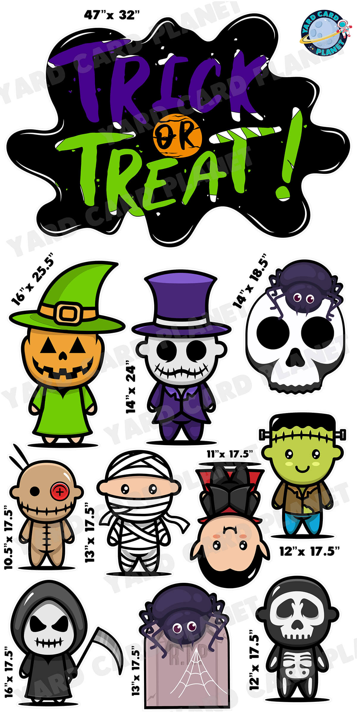 Halloween Trick Or Treat EZ Quick Sign and Little Spooky Monsters Yard Card Flair Set