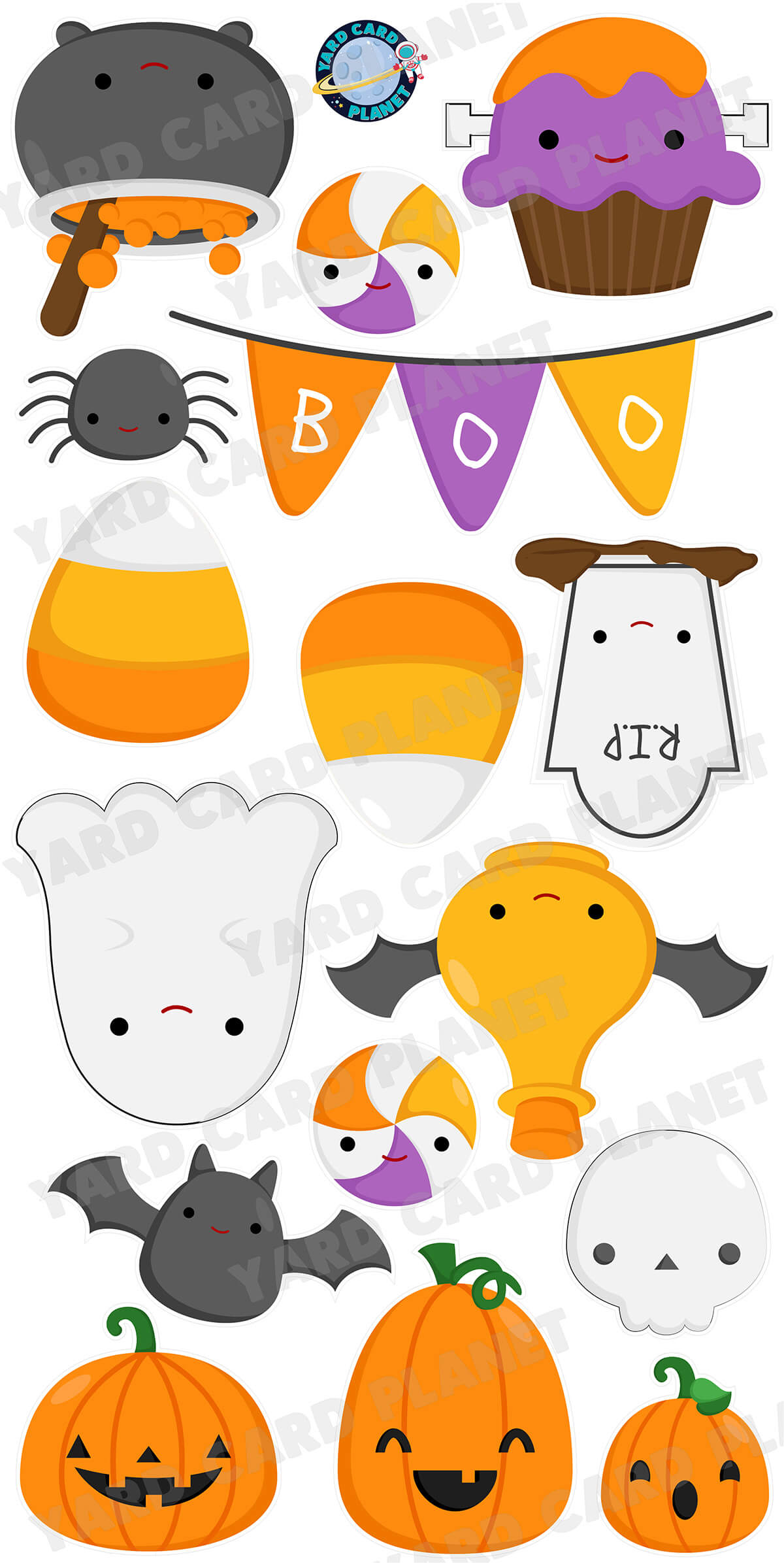 Cute Happy Face Halloween Yard Card Flair Set