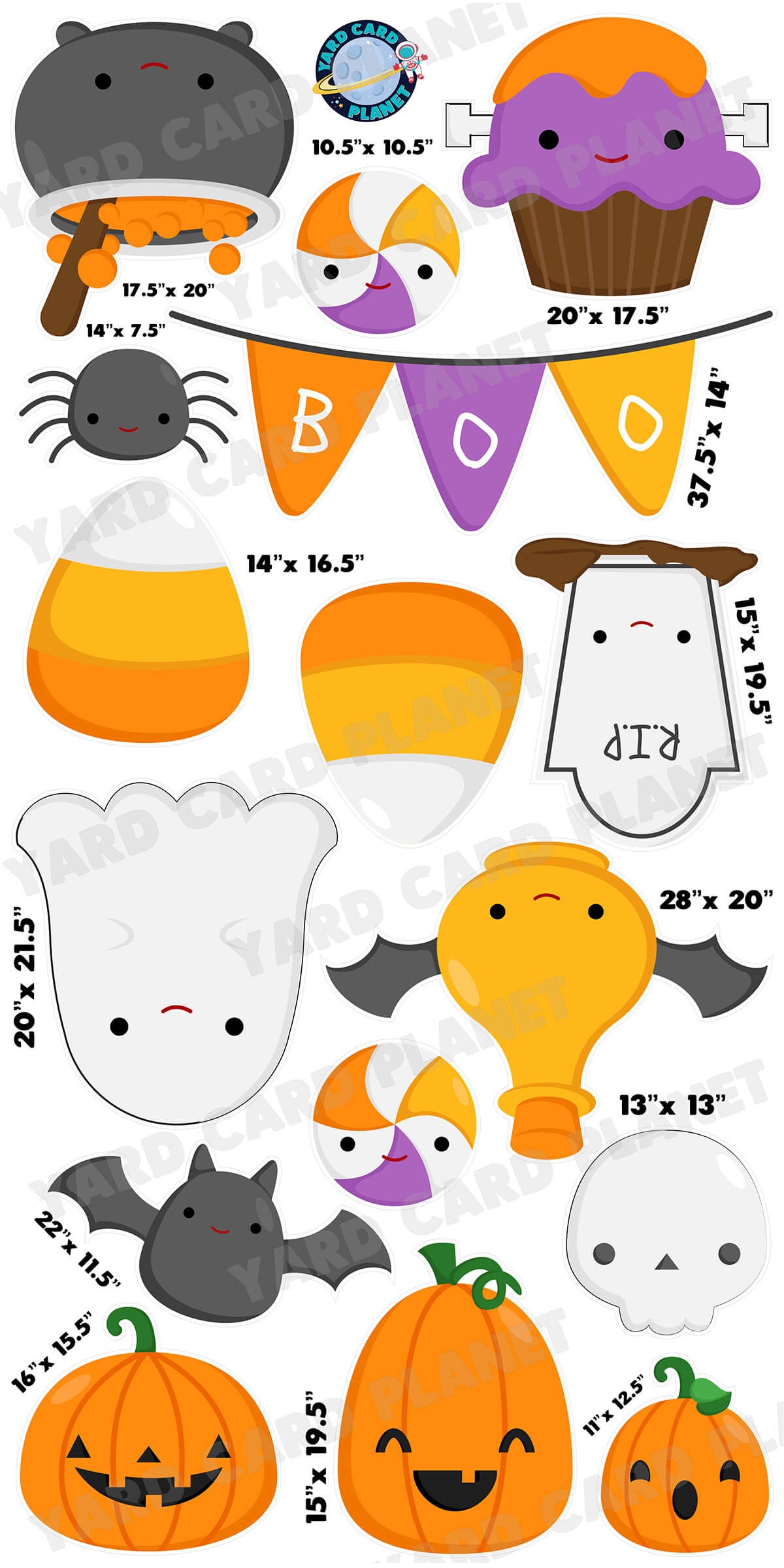 Cute Happy Face Halloween Yard Card Flair Set