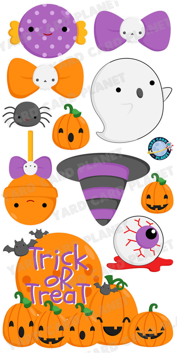 Cute Happy Face Halloween Trick Or Treat EZ Quick Sign and Yard Card Flair Set
