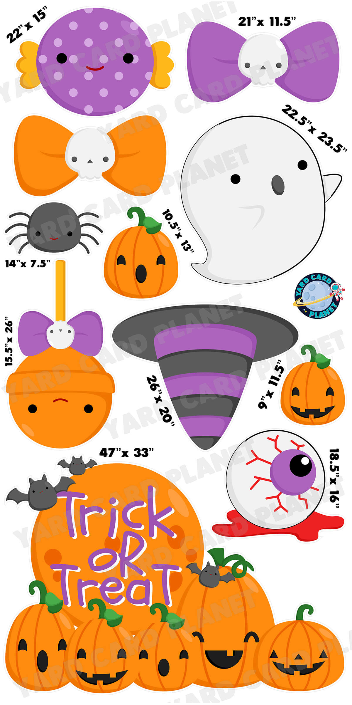 Cute Happy Face Halloween Trick Or Treat EZ Quick Sign and Yard Card Flair Set