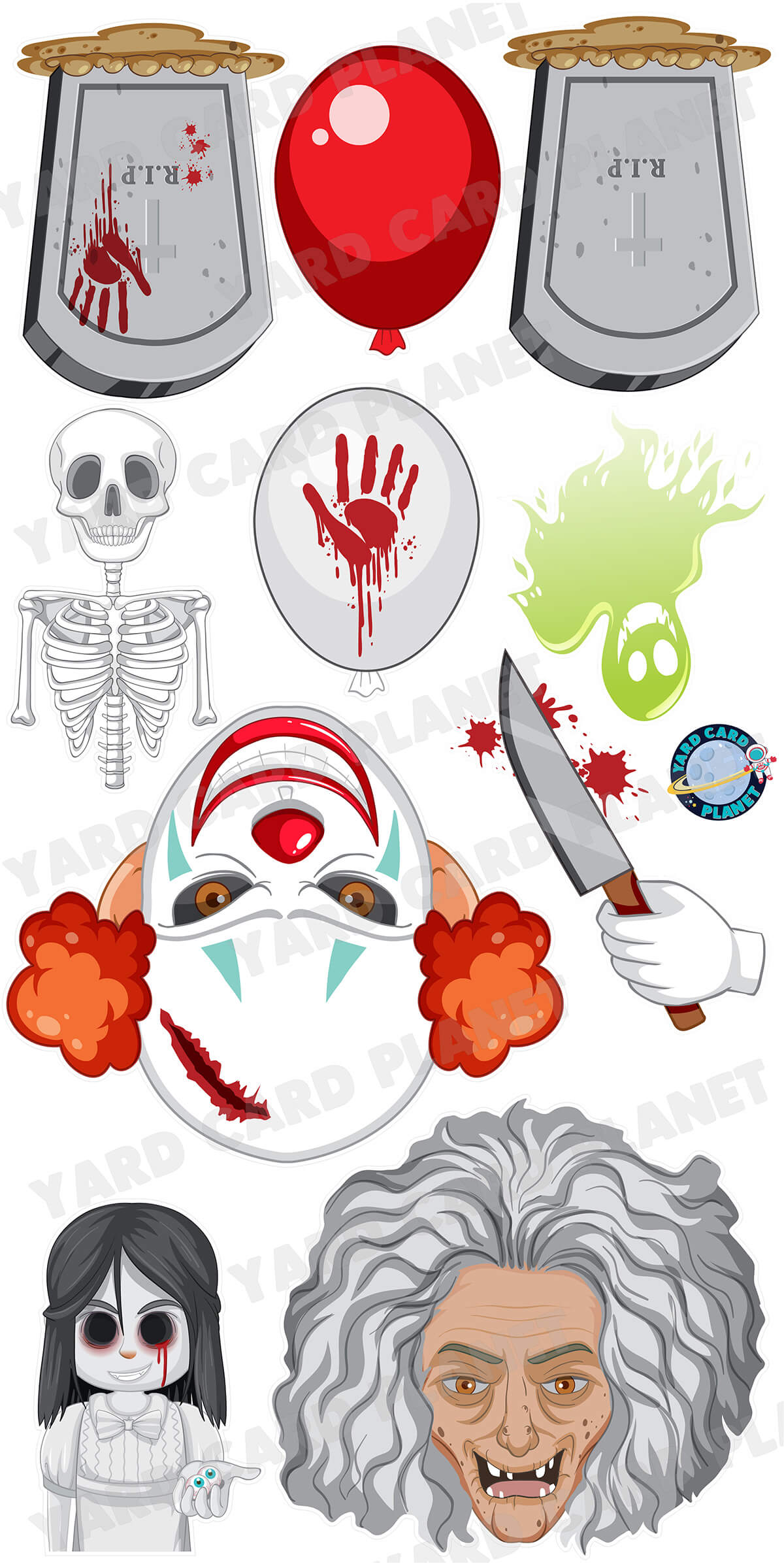 Scary Halloween Characters Yard Card Flair Set