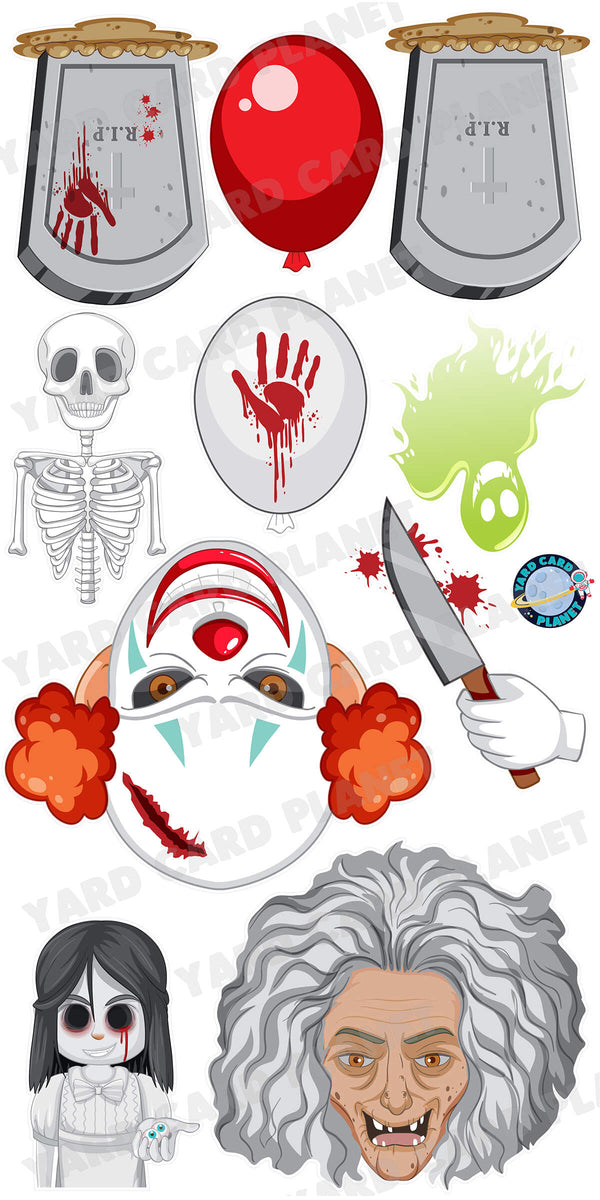 Scary Halloween Characters Yard Card Flair Set