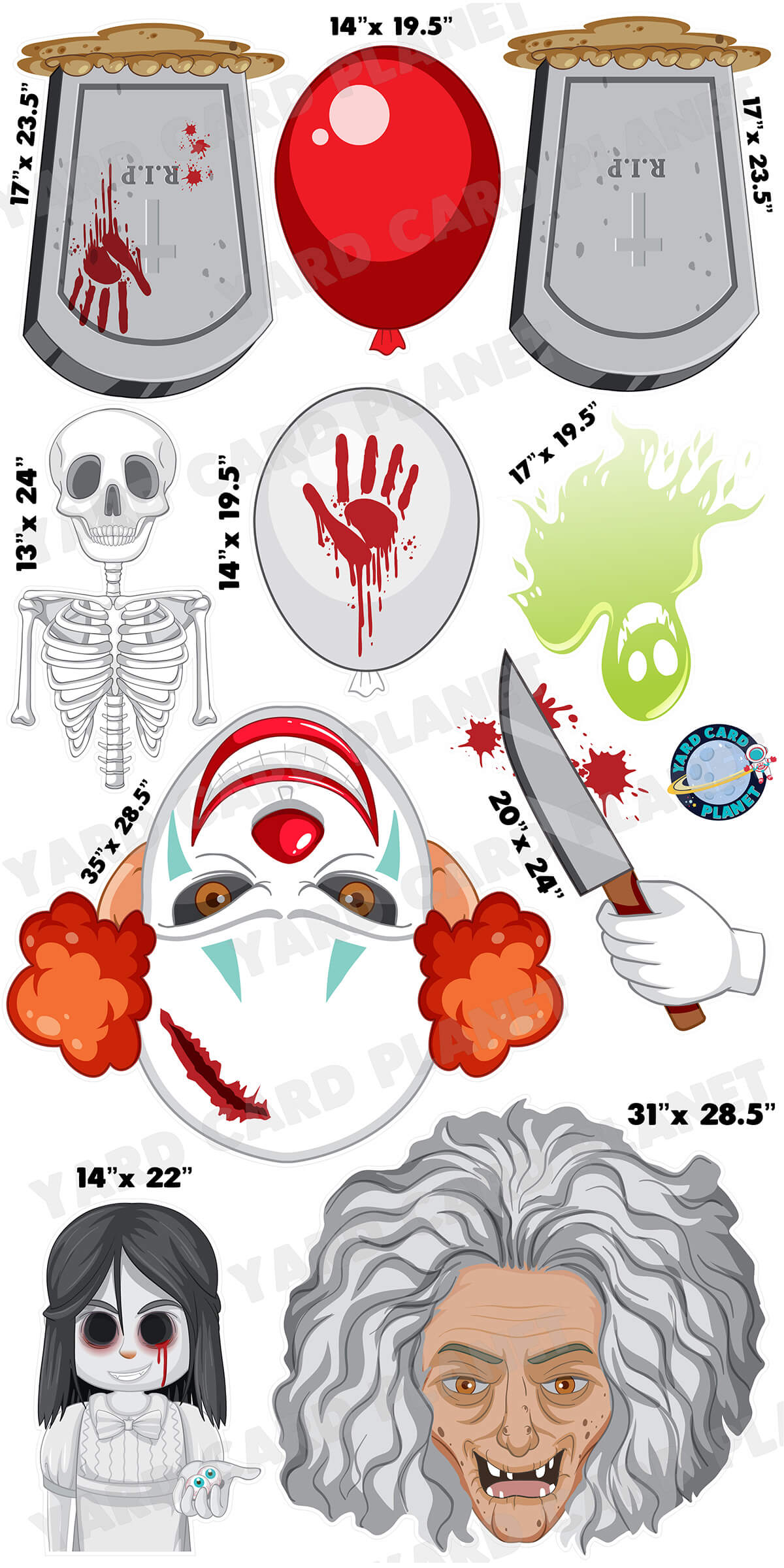 Scary Halloween Characters Yard Card Flair Set